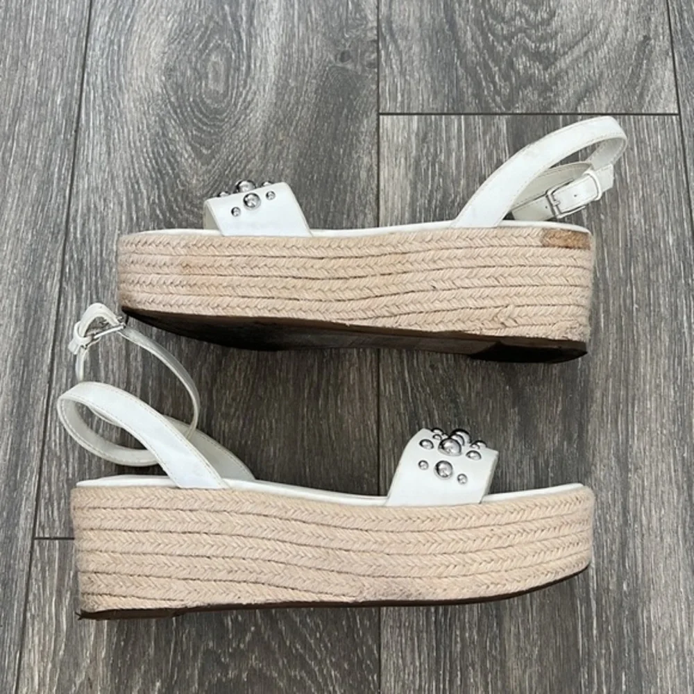 Marc Fisher Wedge ESPADRILLE PLATFORM SANDAL Studded Wrap around ankle size 8